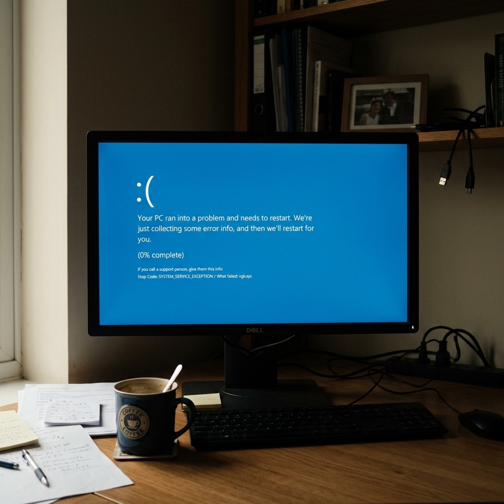 Monitor di un computer con la schermata blu di errore di Windows